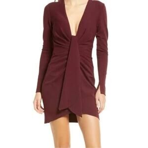 Katie May Sangria Next Round Plunge Neck Long Sleeve Mini Dress Size XS b37.5